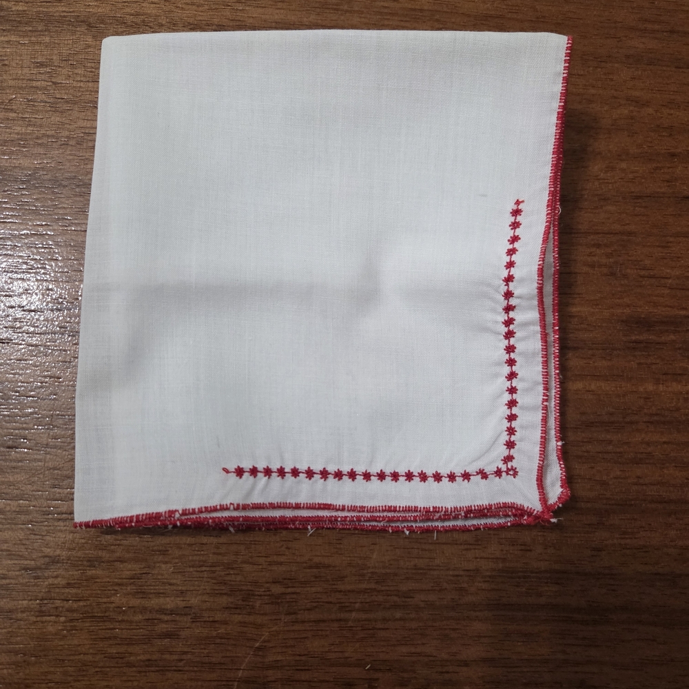 1960s Chic White and Red Embroidered Scarf